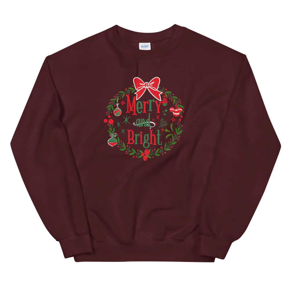 Merry and Bright Sweatshirt Disney Christmas Mickey Wreath Unisex Sweatshirt