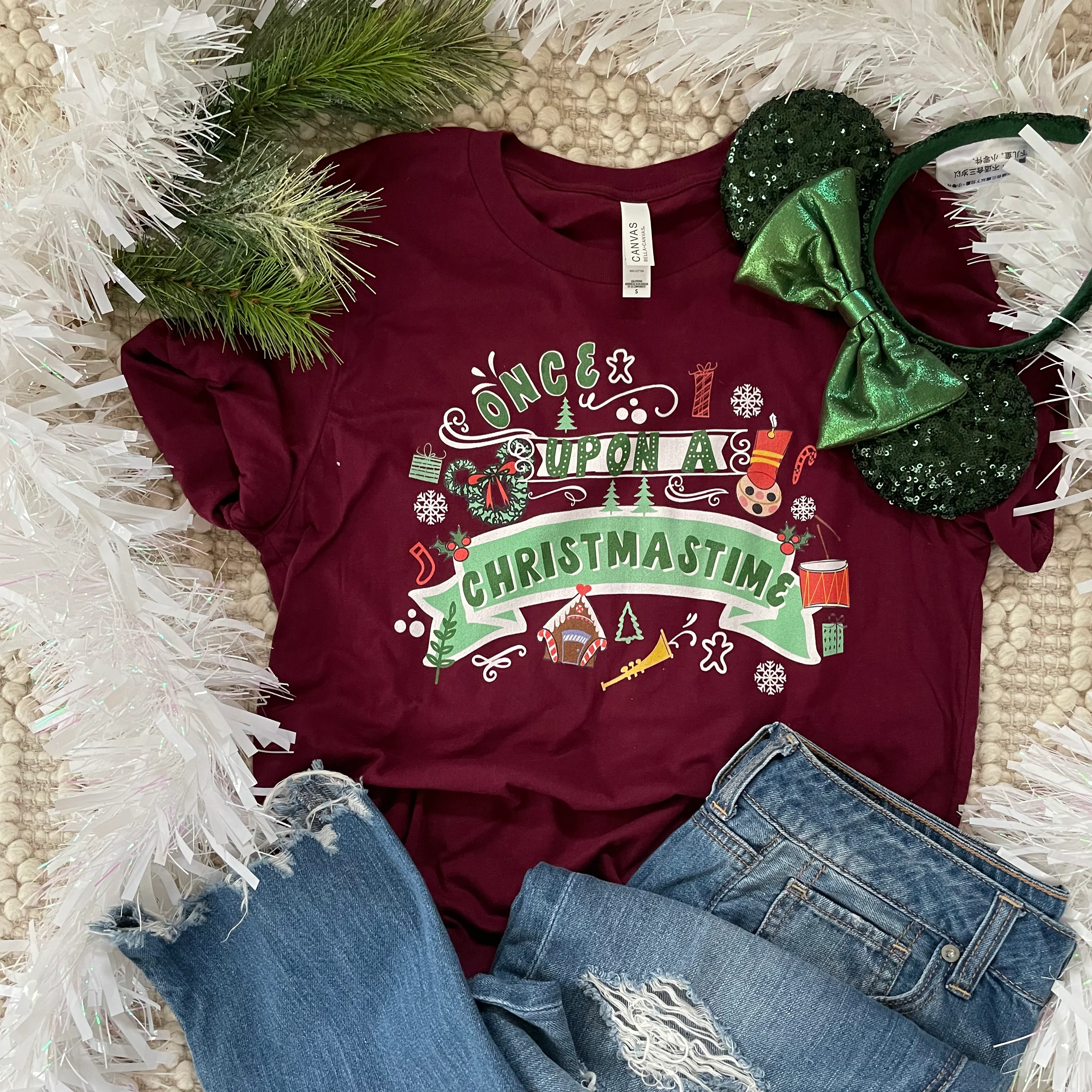 Disney Christmas T-Shirt Once Upon a Christmastime Holiday Short-Sleeve Unisex T-Shirt