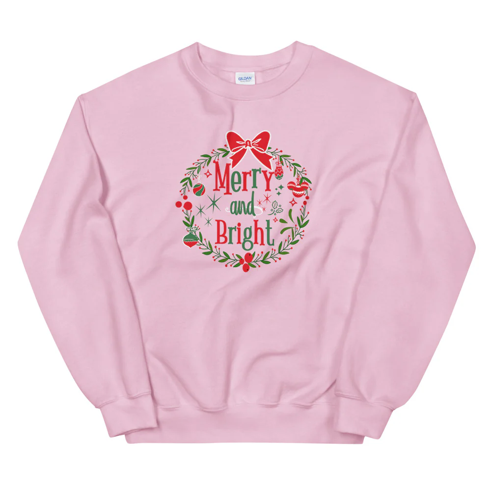 Merry and Bright Sweatshirt Disney Christmas Mickey Wreath Unisex Sweatshirt