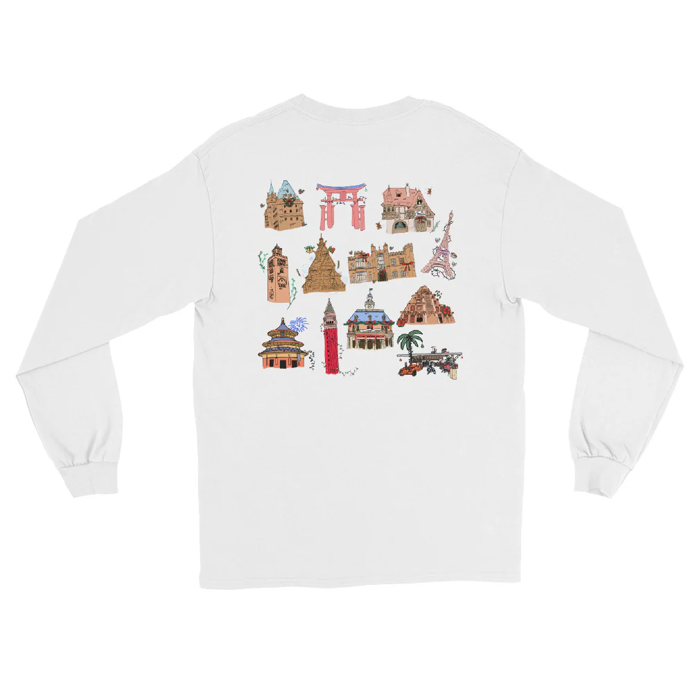 Epcot Holiday Long Sleeve Joy to the World Showcase Christmas Men__ Long Sleeve Shirt
