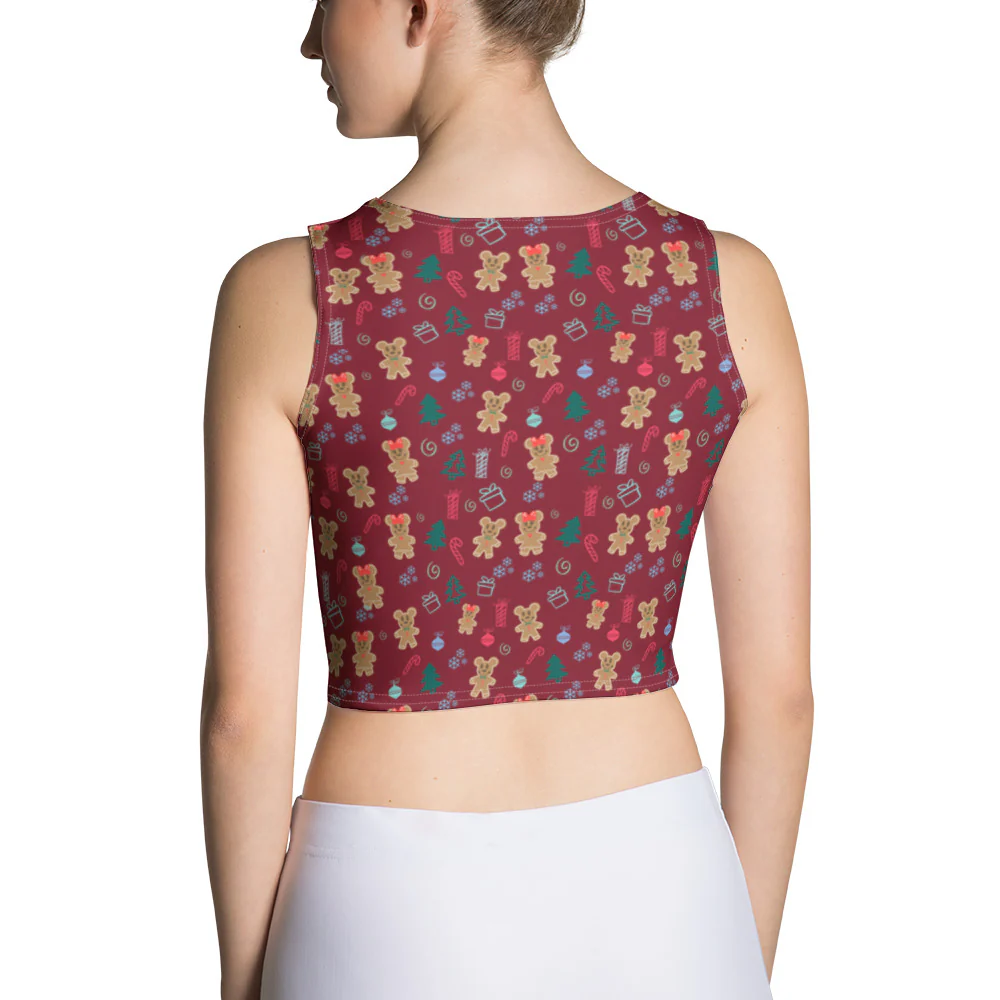 Gingerbread Mickey and Minnie Christmas Crop Top Gingerbread Disney Holiday Crop Top- Maroon