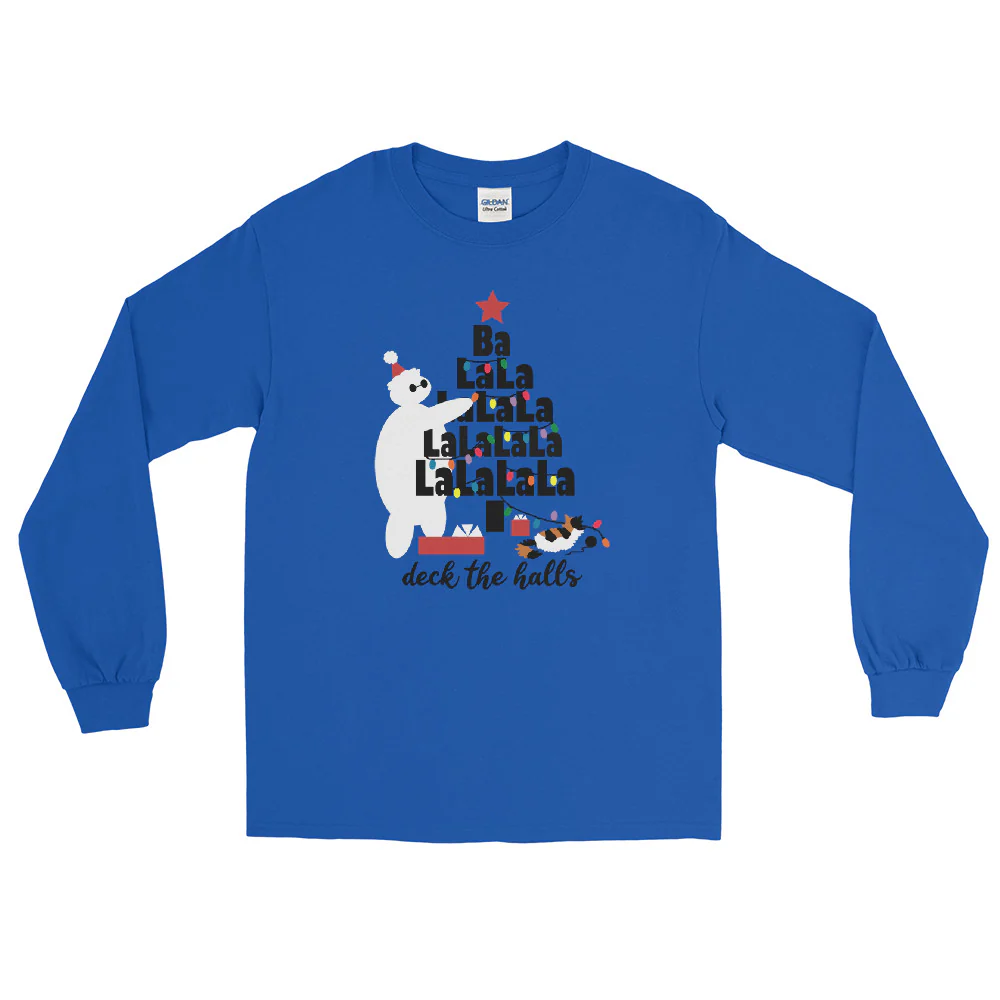 Baymax Disney Christmas Long Sleeve Christmas Tree with Furry Baby Men__ Long Sleeve Shirt