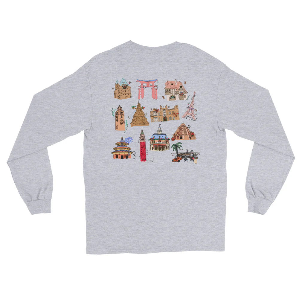 Epcot Holiday Long Sleeve Joy to the World Showcase Christmas Men__ Long Sleeve Shirt