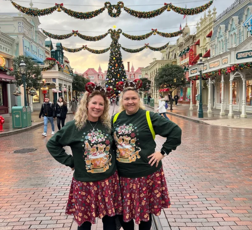 Gingerbread Mickey and Minnie Christmas Skirt Gingerbread Disney Holiday Skirt- Maroon