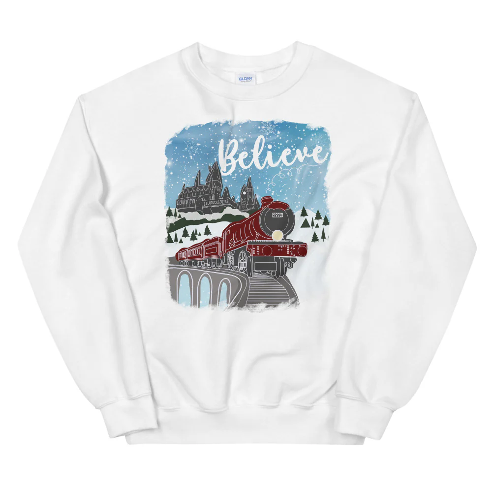 Christmas Castle and Train Believe Unisex Sweatshirt