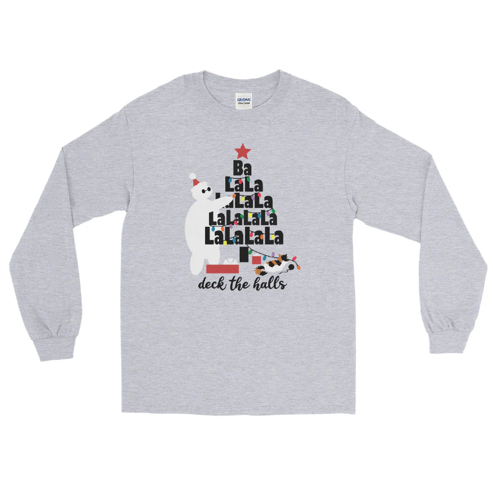 Baymax Disney Christmas Long Sleeve Christmas Tree with Furry Baby Men__ Long Sleeve Shirt