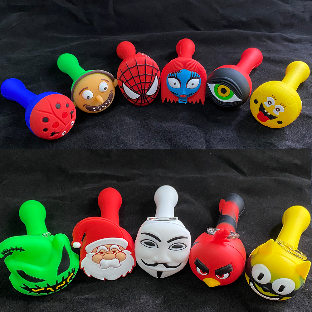 A1864 Cartoon Silicone Pipe With Glass Bowl Different Model