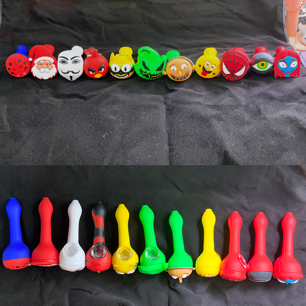 A1864 Cartoon Silicone Pipe With Glass Bowl Different Model