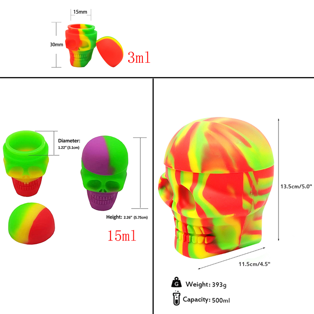 A3222 Skull Silicone Jar 3/15/500ml Different Color