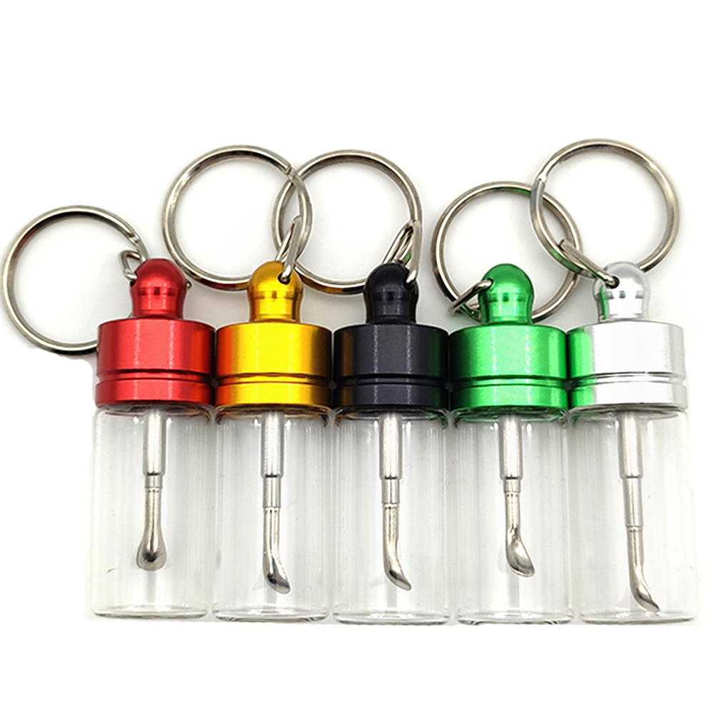 A717 Snuff Sniffer Glass Box With Spoon With Key ring
