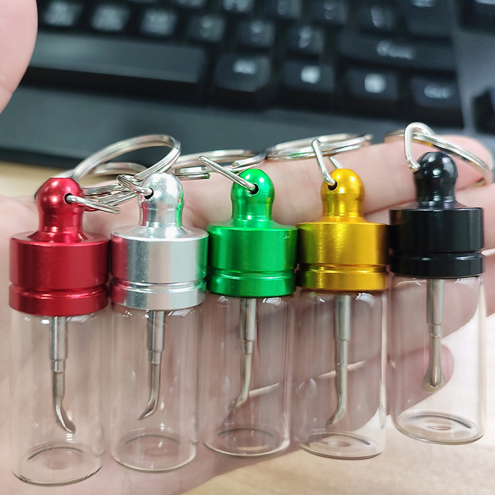 A717 Snuff Sniffer Glass Box With Spoon With Key ring