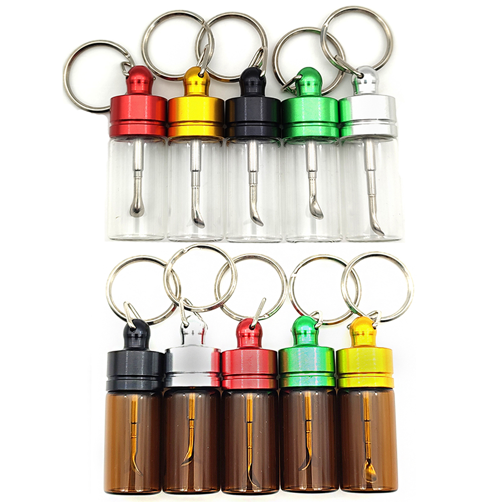 A717 Snuff Sniffer Glass Box With Spoon With Key ring