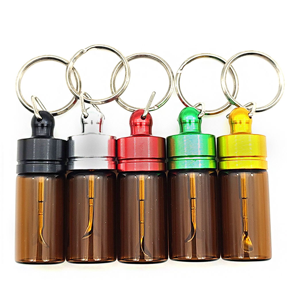 A717 Snuff Sniffer Glass Box With Spoon With Key ring
