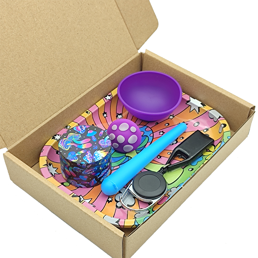 A818 Smoking Set ( With Tray/50mm Grinder/Silicone Bowl/Jar/Plastic Tube/Lighter Holder)