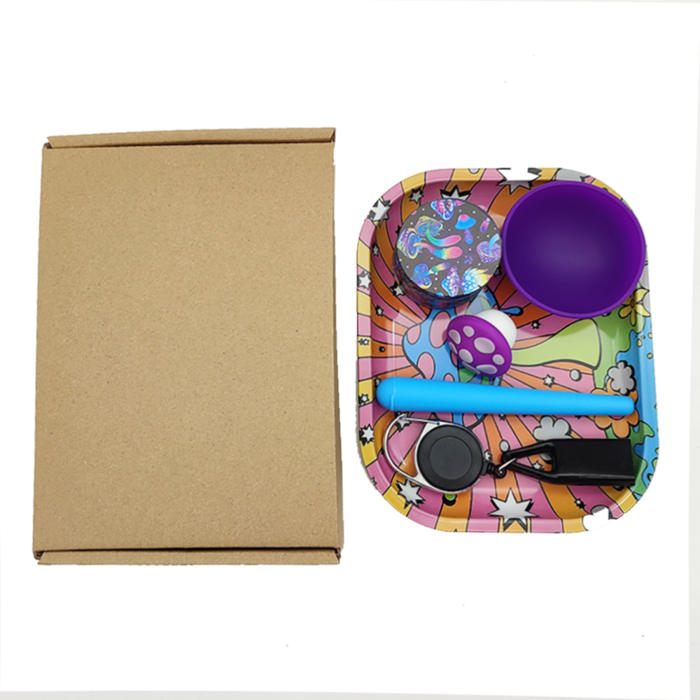 A818 Smoking Set ( With Tray/50mm Grinder/Silicone Bowl/Jar/Plastic Tube/Lighter Holder)