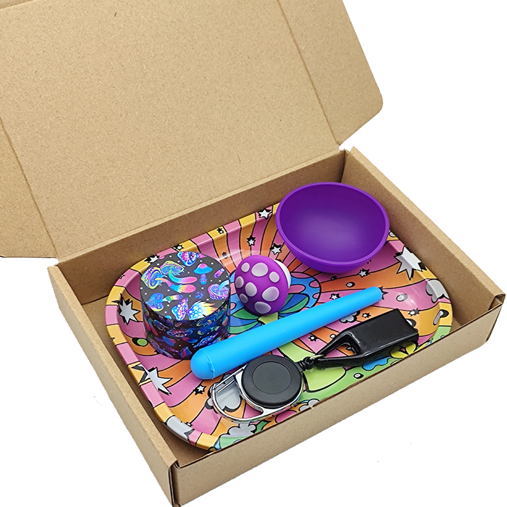 A818 Smoking Set ( With Tray/50mm Grinder/Silicone Bowl/Jar/Plastic Tube/Lighter Holder)