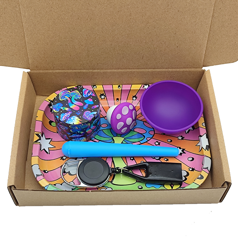 A818 Smoking Set ( With Tray/50mm Grinder/Silicone Bowl/Jar/Plastic Tube/Lighter Holder)