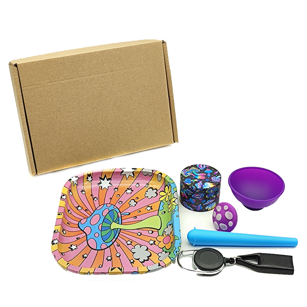 A818 Smoking Set ( With Tray/50mm Grinder/Silicone Bowl/Jar/Plastic Tube/Lighter Holder)