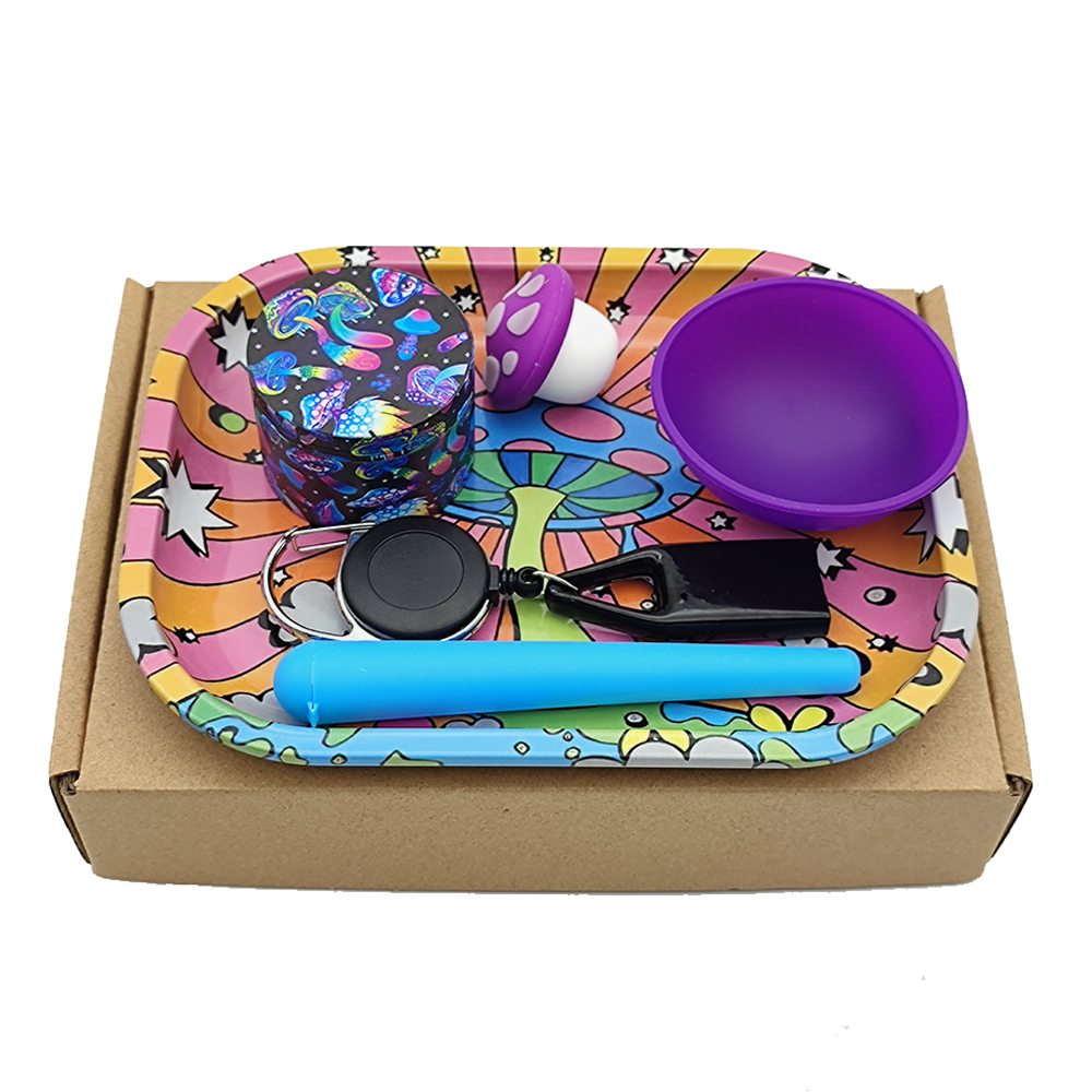 A818 Smoking Set ( With Tray/50mm Grinder/Silicone Bowl/Jar/Plastic Tube/Lighter Holder)