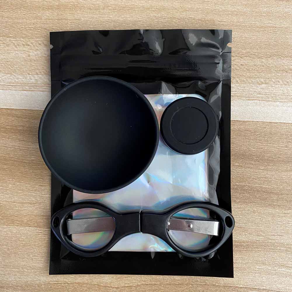 A482 Smoking Set With Plastic Scissors and 3ml Jar and 50mm Bowl