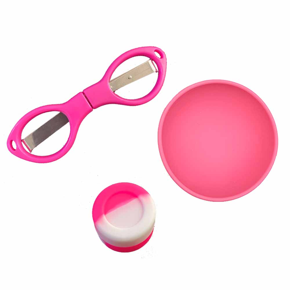 A482 Smoking Set With Plastic Scissors and 3ml Jar and 50mm Bowl