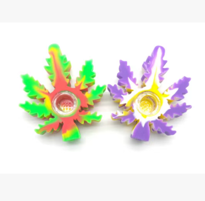 A2056 Silicone Leaf Pipe With Glass Bowl