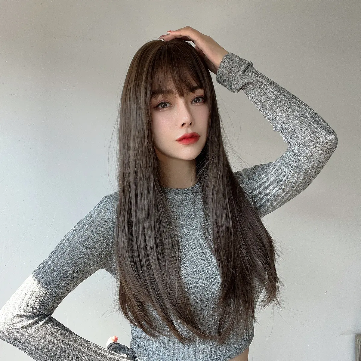 Популярная мода коричневый мелирование окрашенные длинные прямые волосы парики высокотемпературные шелковые парики купить парики оптом