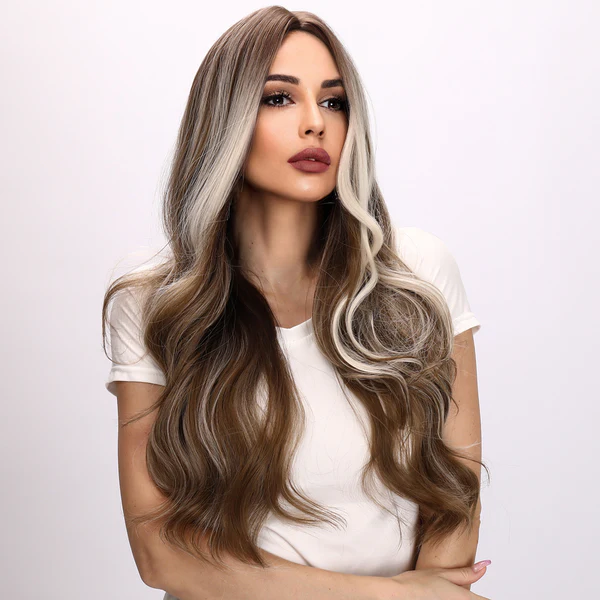 2024 Лидер продаж европейский и американский модный парик коричневый градиент волнистые вьющиеся волосы женские парики еврейские парики
