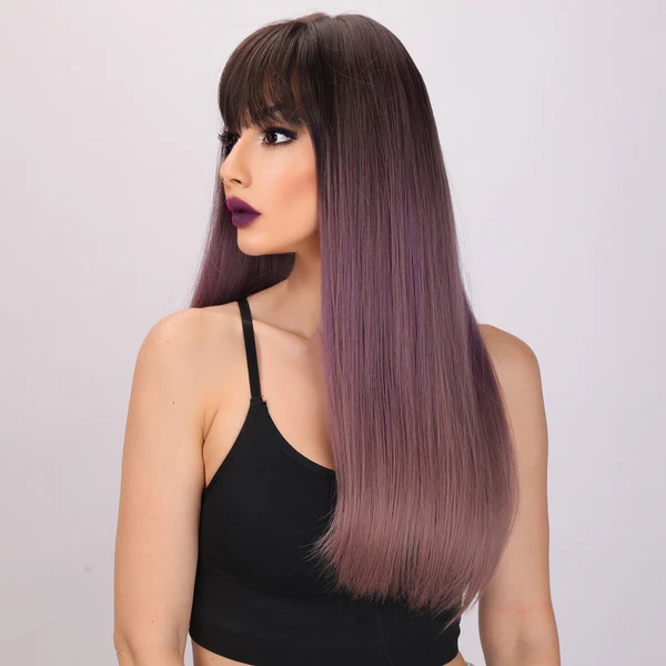 Фиолетовый парик с градиентом и омбре Парик с прямыми волосами