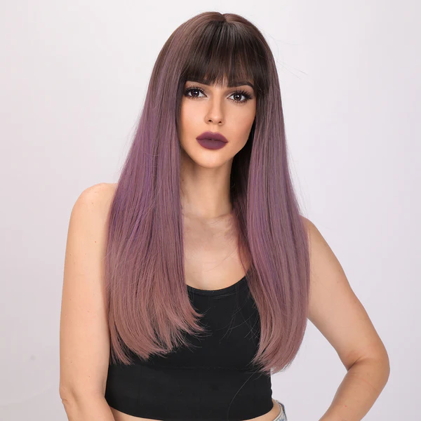 Фиолетовый парик с градиентом и омбре Парик с прямыми волосами