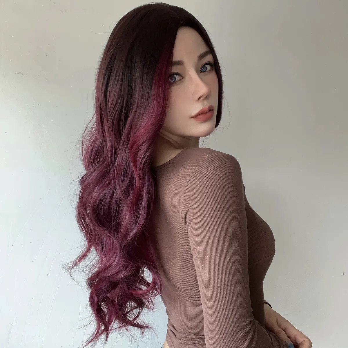 орячие Продаваемые Европейские и Американские Модные Парики, бордовые Градиентные Вьющиеся Волосы, Женские Парики, Свободные Кружевные Парики