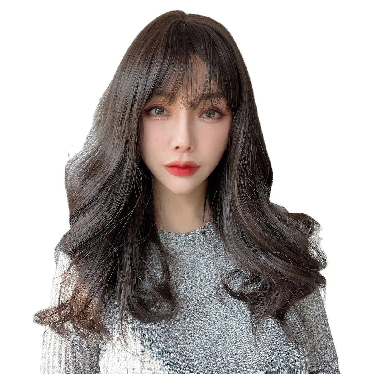 Горячая распродажа Черная волнистая кудрявая воздушная челка Парики Бестселлеры Парики HD Парики