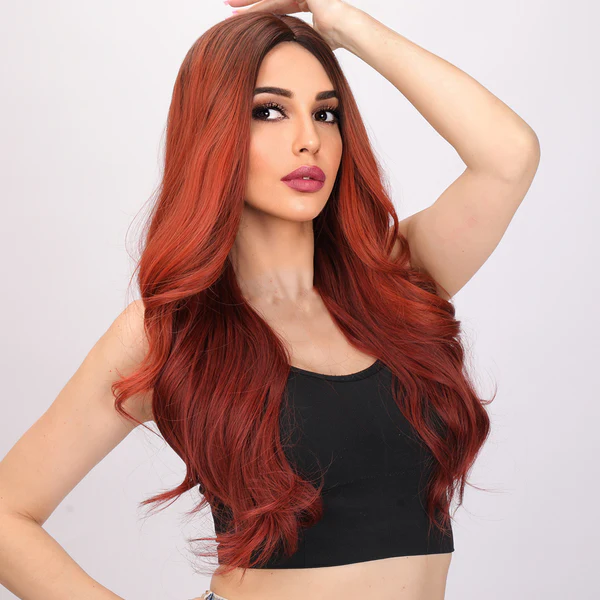 Омбре Красная Свободная Волна Без Челки