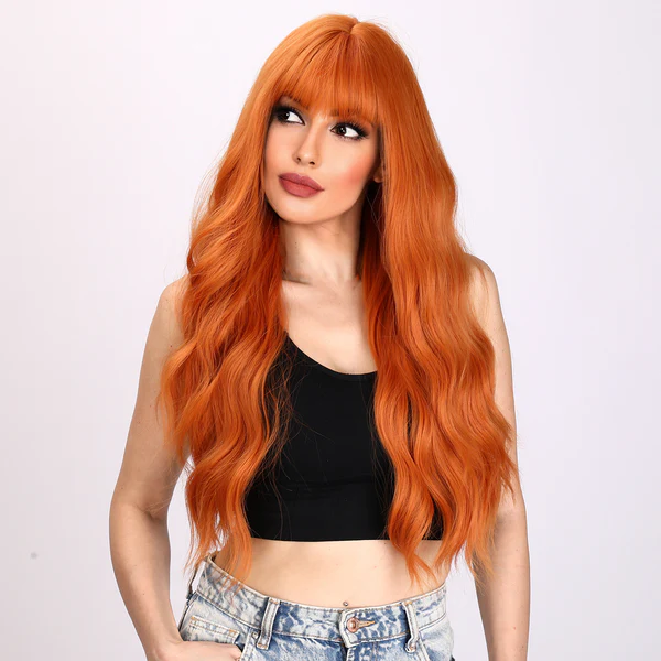 Горячая распродажа Популярная модная челка Парики Европа и Америка Оранжевые волнистые кудрявые парики
