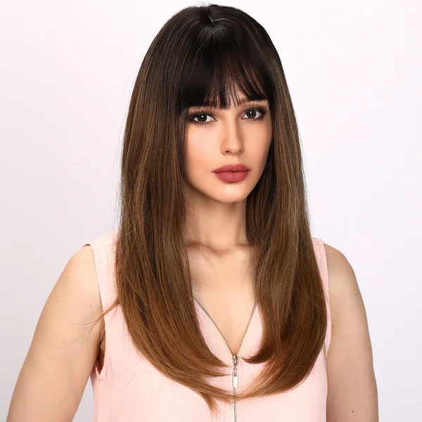 коричневая прямая челка,  дюйма, синтетические парики для волос, серия