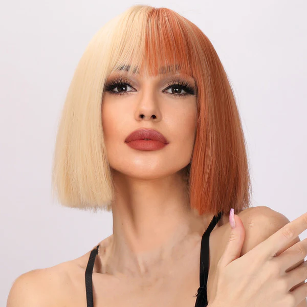 Синтетические парики для женщин, средний блонд полуоранжевый парик боб, прямой парик с челкой, парики из натуральных волос, парики из термостойкого синтетического волокна, для использования