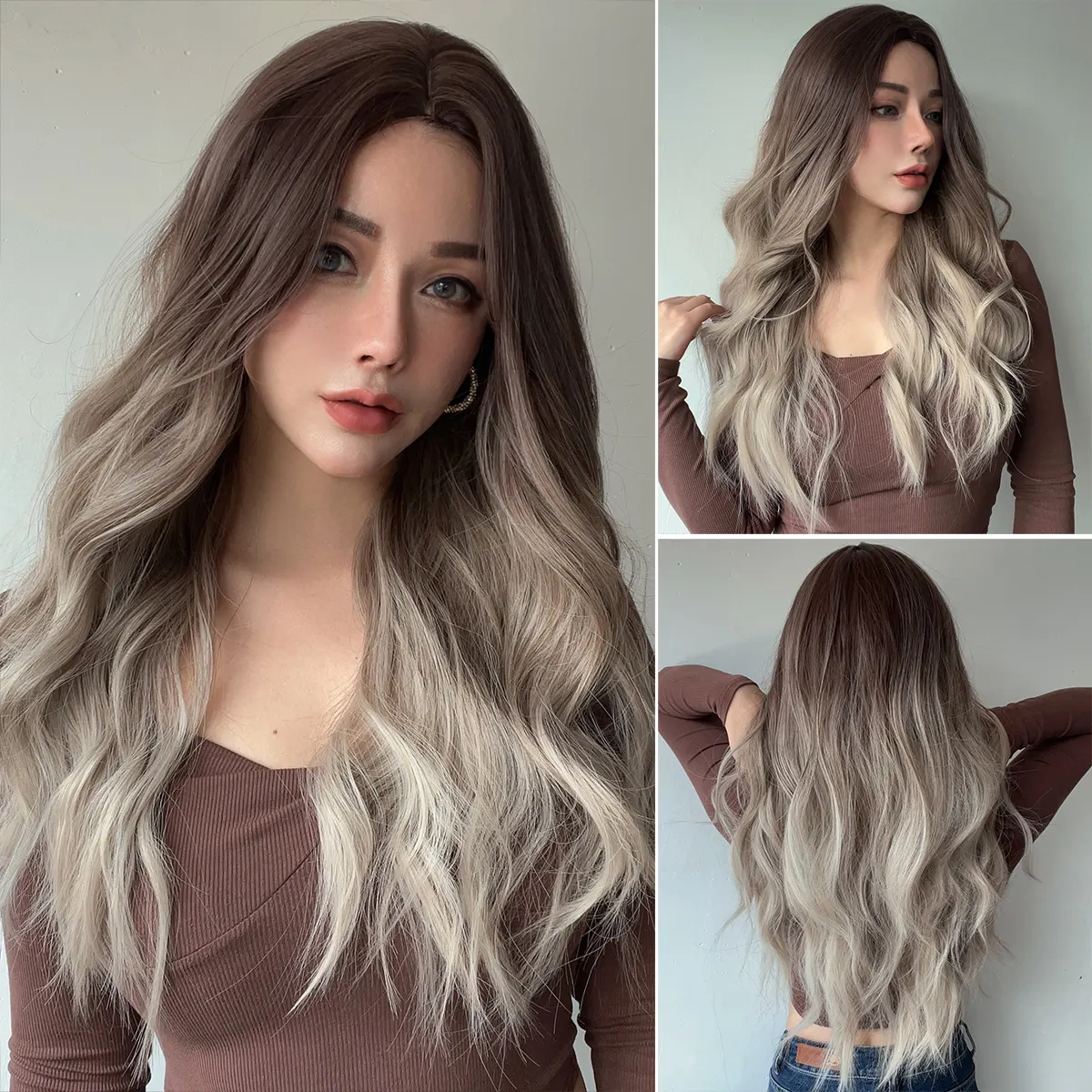 Длинные волосы, лоб, заплетенные вручную, средний цвет чернил, дизайн, модный, длинные вьющиеся волосы, головной убор из химического волокна