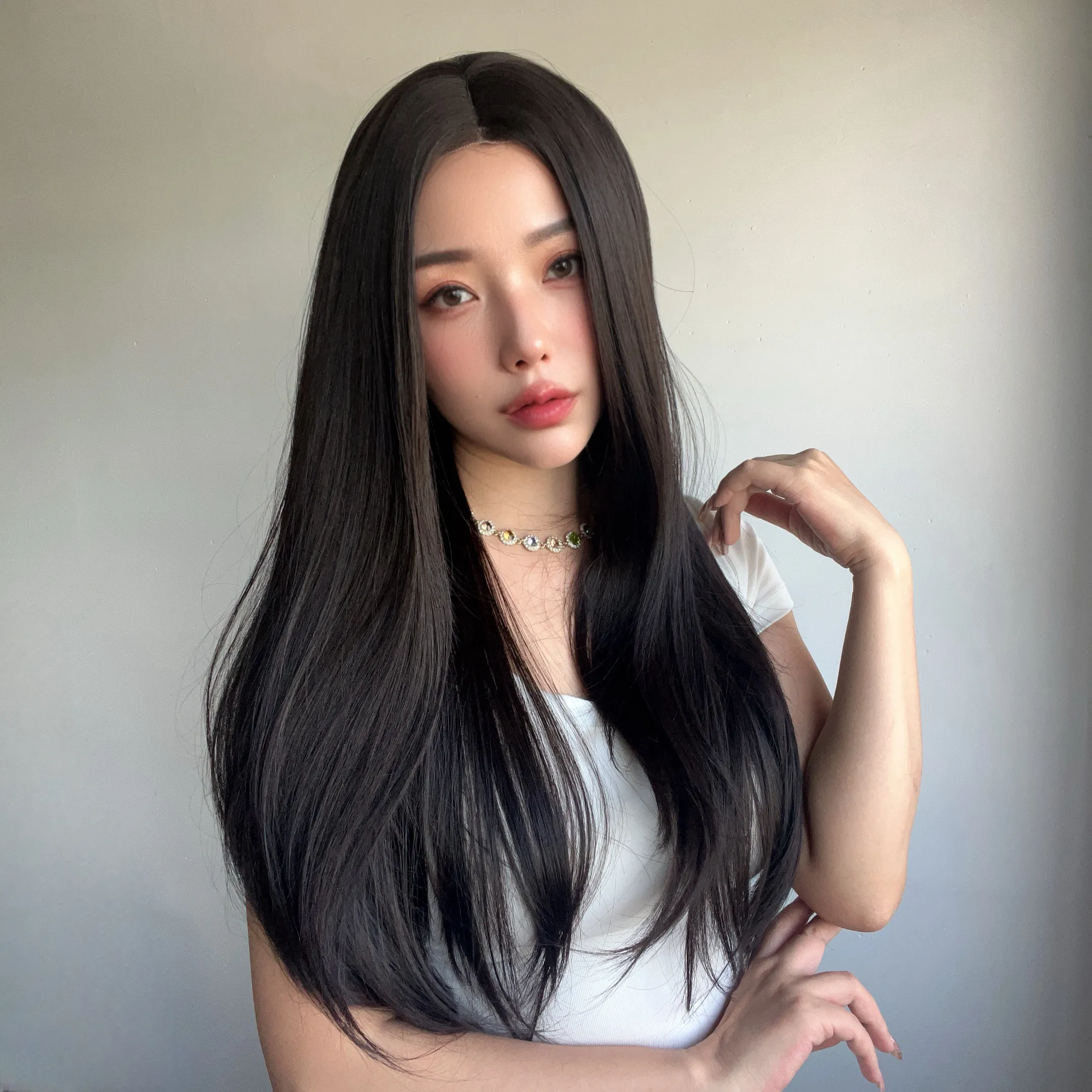 2024 Новый Черный Коричневый Длинные Прямые Волосы  Кружевной Парик Головной убор Импортный шелковый кружевной Синтетический парик