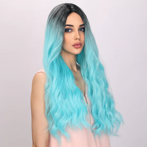 2023 Лидер продаж модные парики синий градиент волнистые вьющиеся волосы афро кудрявый парик с челкой