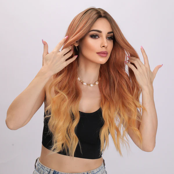 Парик , оптовые продажи, европейские и американские модные парики, оранжевые волнистые вьющиеся волосы, женские парики