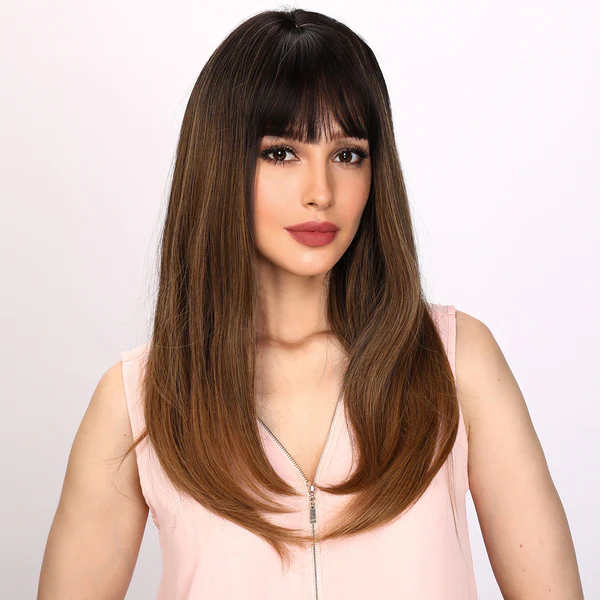 коричневая прямая челка,  дюйма, синтетические парики для волос, серия