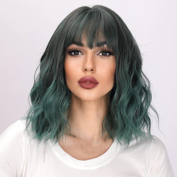 Темно-зеленый парик | Короткий Боб Кудрявый Парик