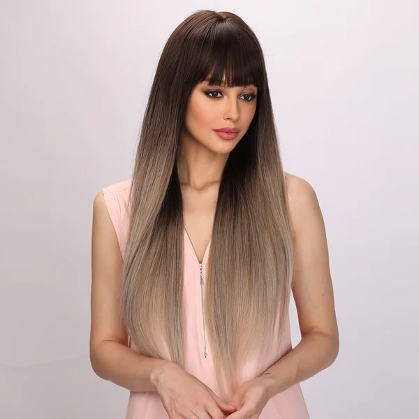 Лидер продаж, популярные модные парики в европейском и американском стиле, коричневые прямые женские парики, Шелковый парик
