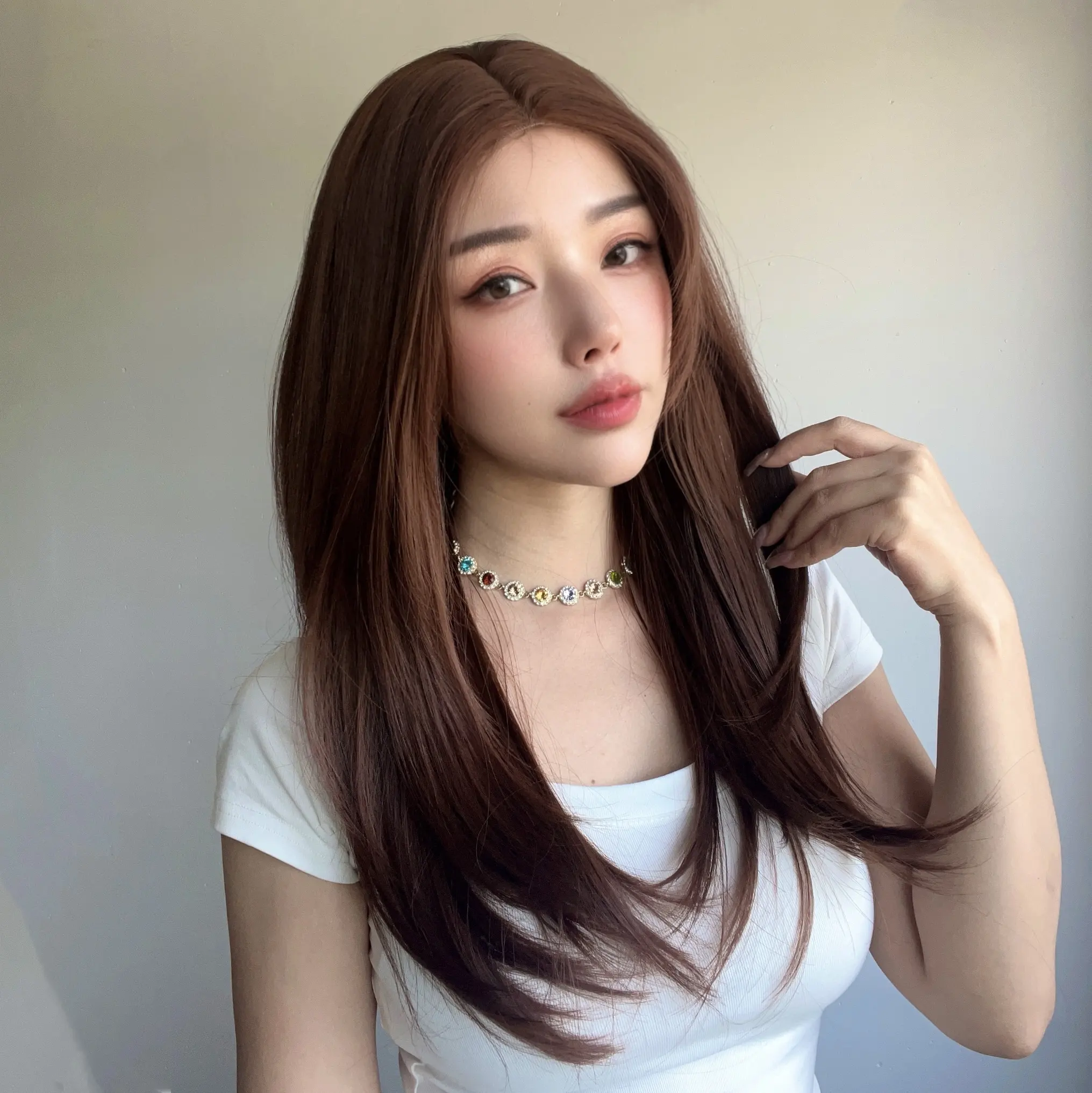 2024 новый  кружево, черный, коричневый, мягкий, натуральные длинные прямые волосы, импортный женский парик, головной убор из шелка и химического волокна.