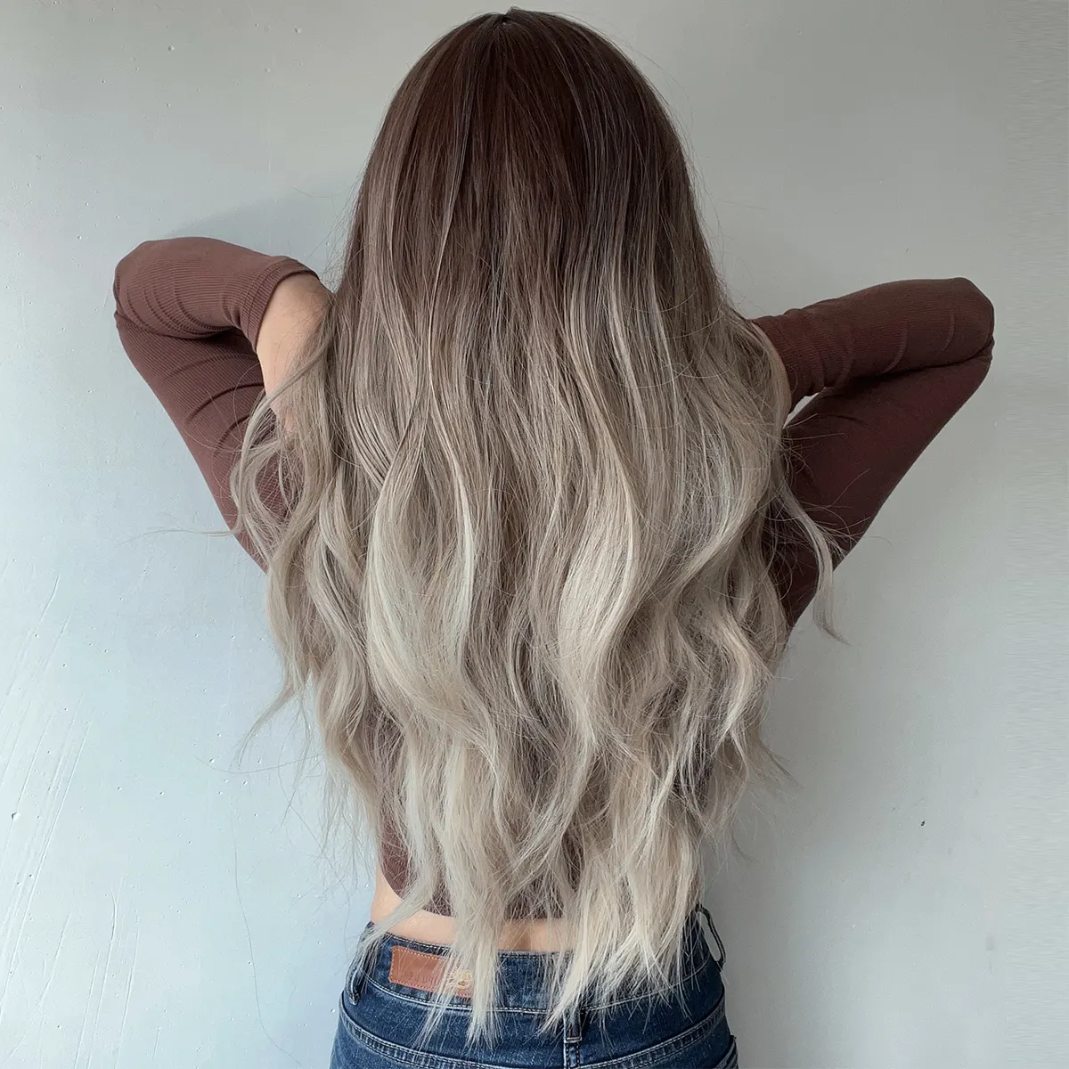 Длинные волосы, лоб, заплетенные вручную, средний цвет чернил, дизайн, модный, длинные вьющиеся волосы, головной убор из химического волокна