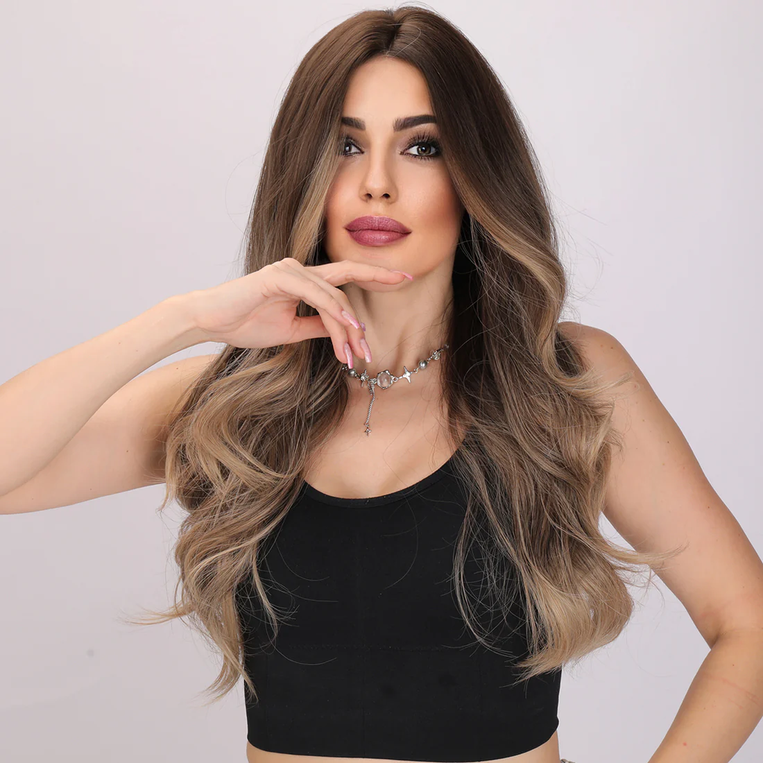 Популярный модный парик из поддельных черных коричневых градиентных кудрявых волос