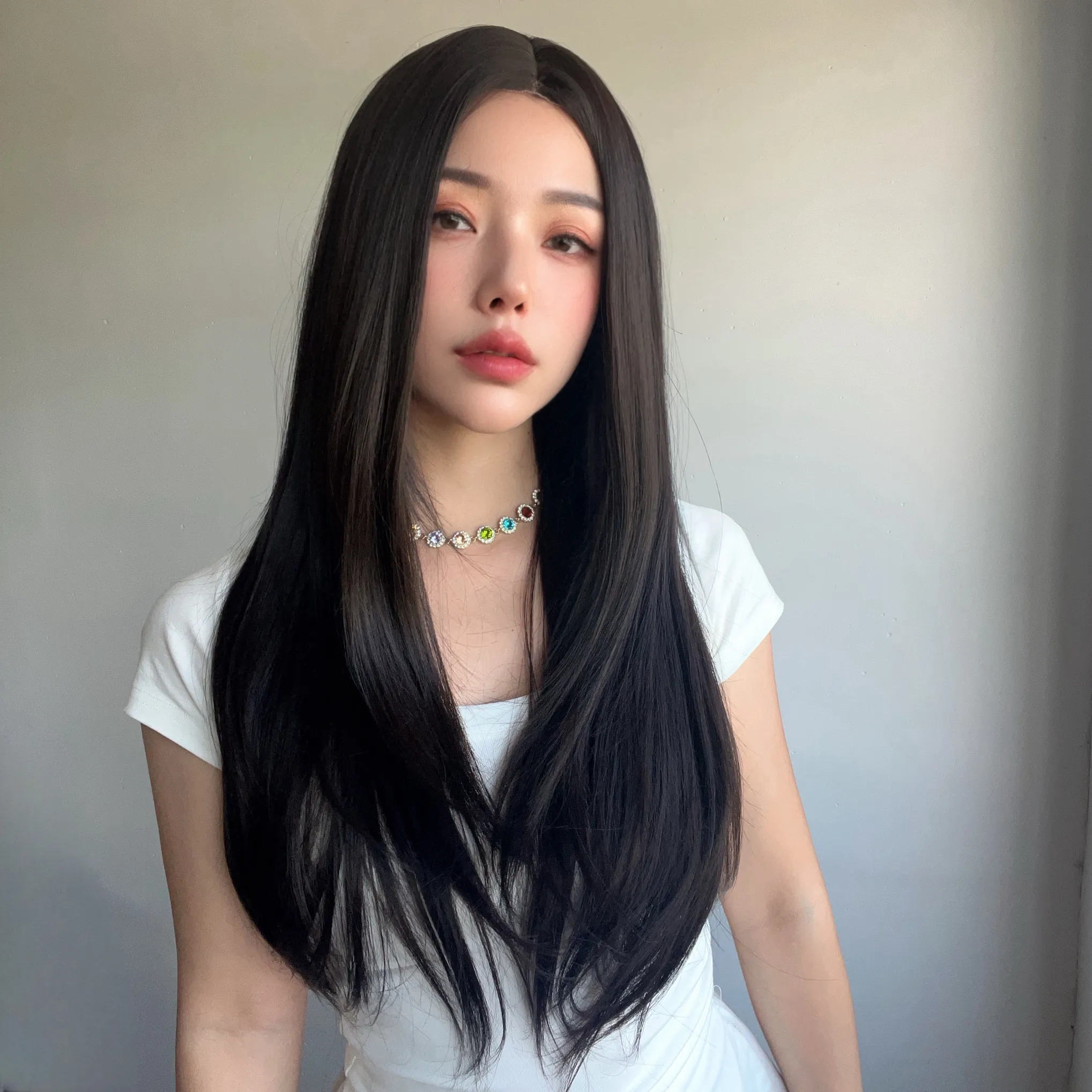 2024 Новый Черный Коричневый Длинные Прямые Волосы  Кружевной Парик Головной убор Импортный шелковый кружевной Синтетический парик