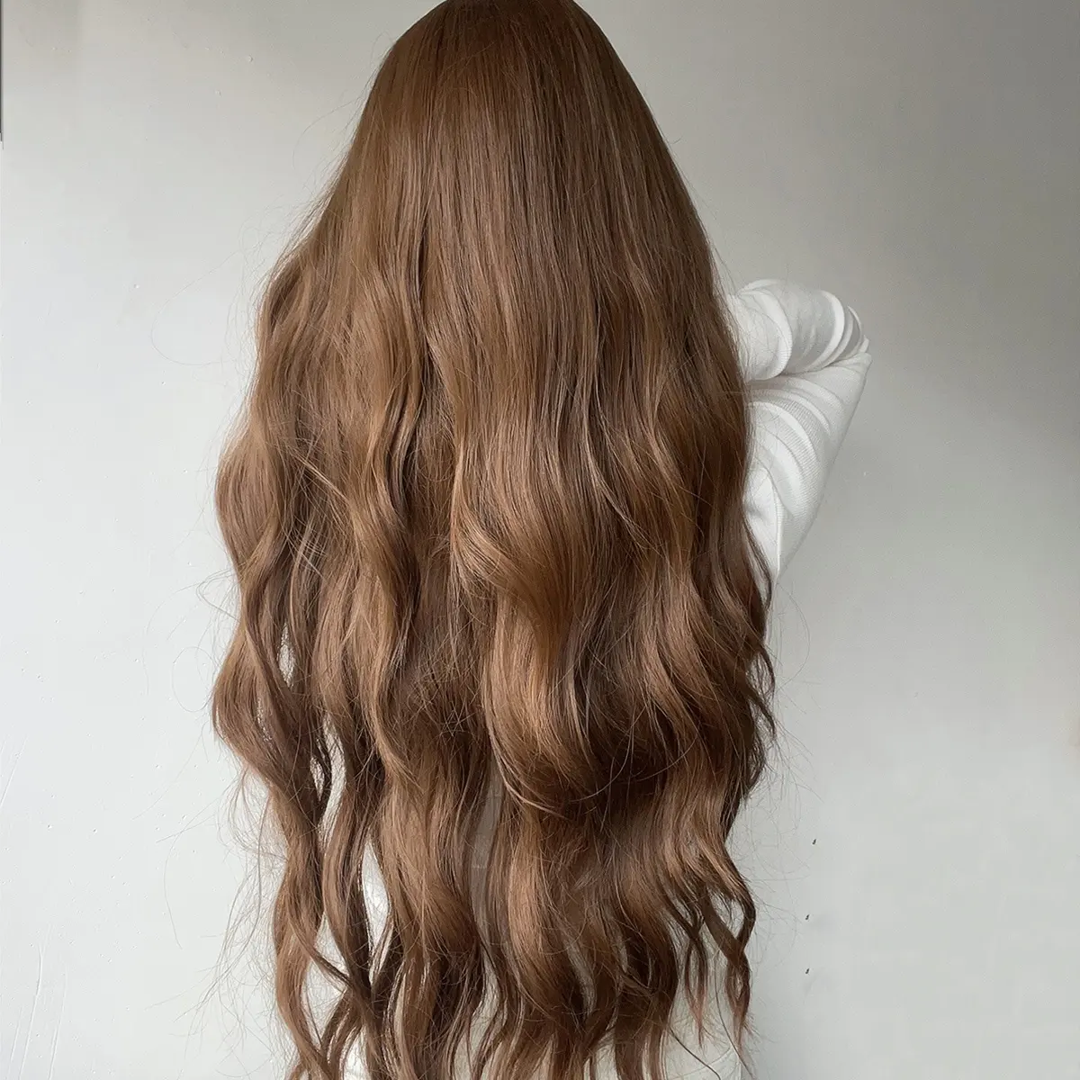 Передние парики Модные коричневые прямые челки Парики Длинные волнистые вьющиеся волосы Женские парики