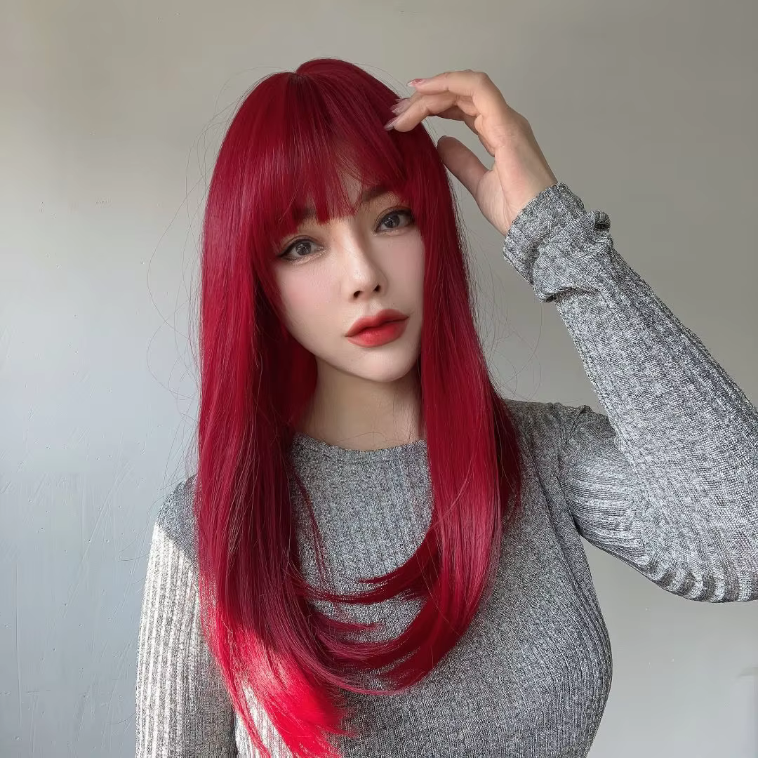 корейски, японский стиль, модные популярные парики Красный