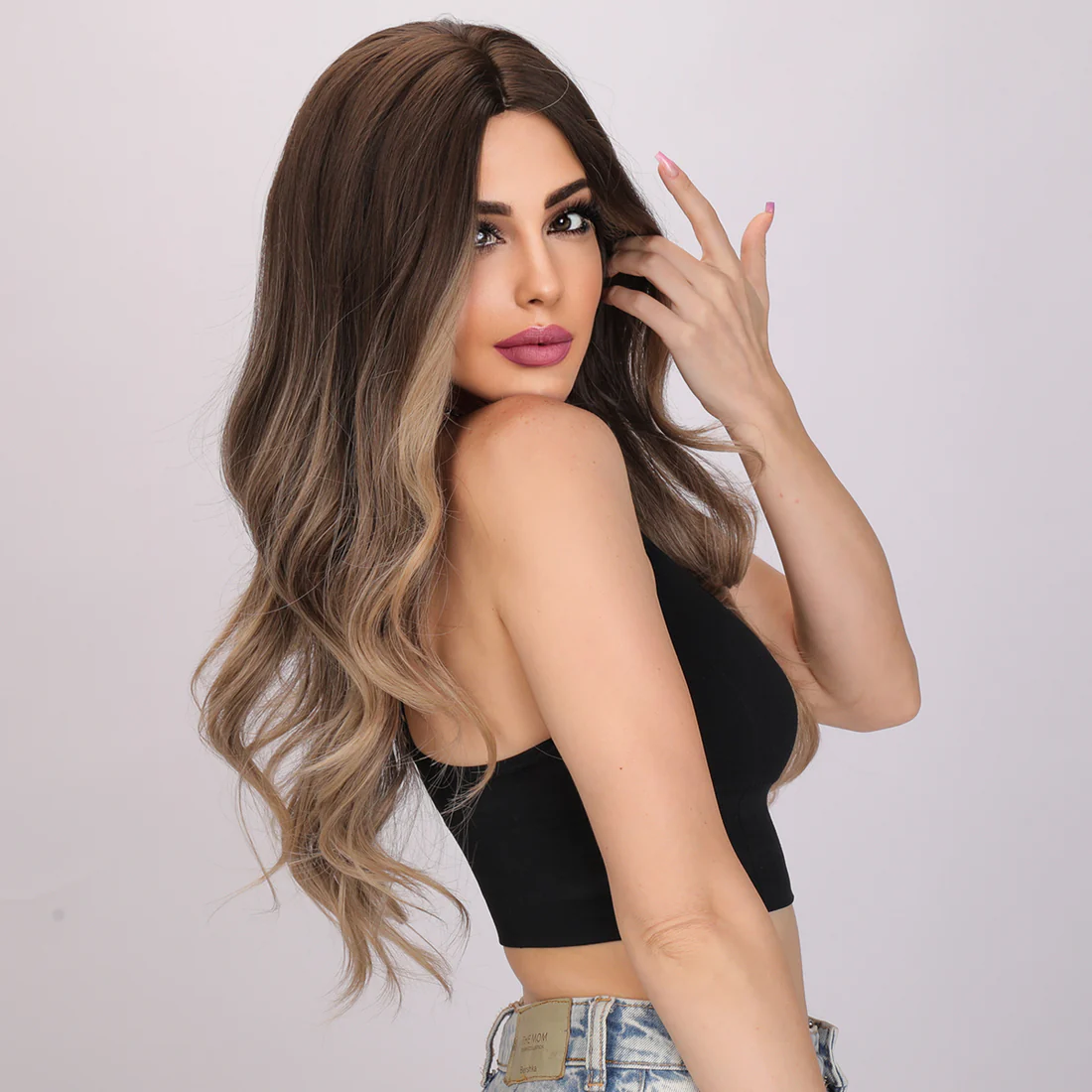 Популярный модный парик из поддельных черных коричневых градиентных кудрявых волос